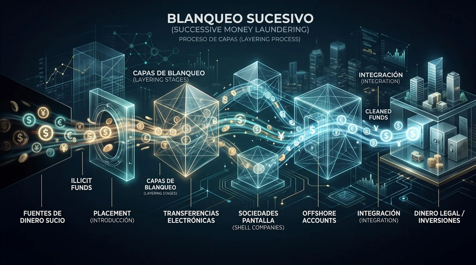 Diagram of the successive money laundering process across different jurisdictions