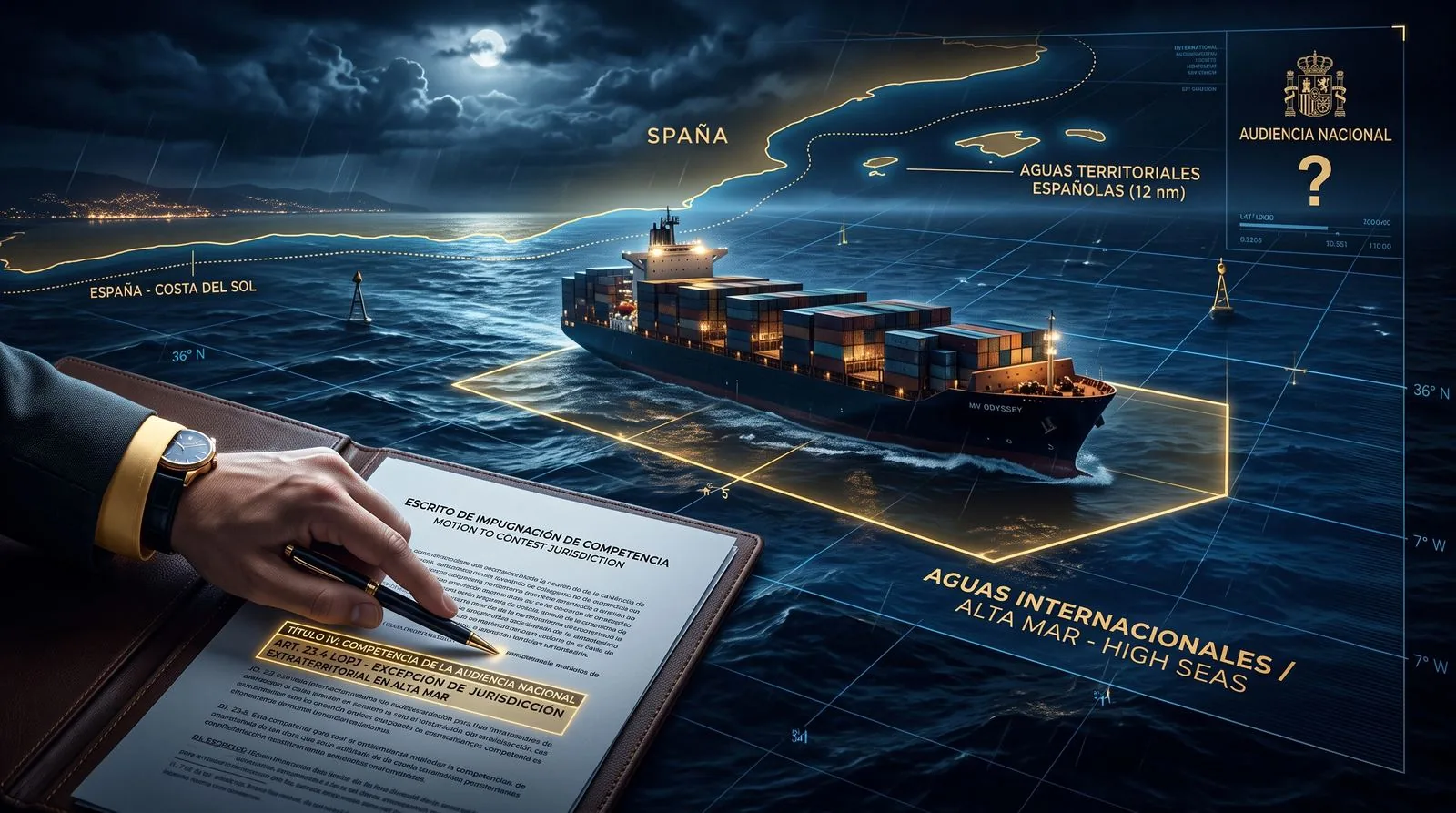 Lawyer challenging the jurisdiction of the Audiencia Nacional over a vessel in international waters