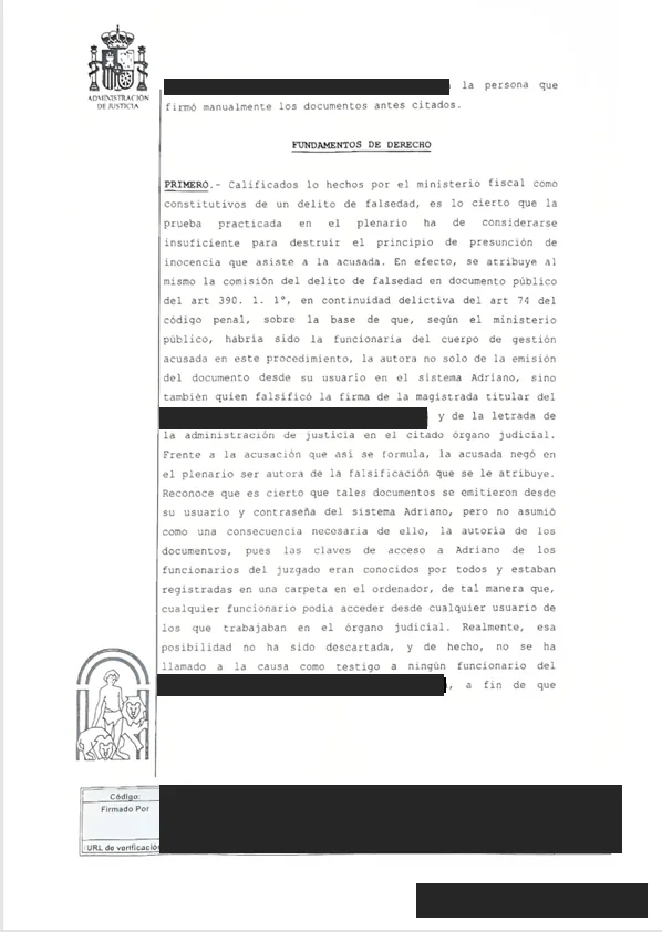 Acquittal judgment for a continuing offence of document forgery, with personal data redacted