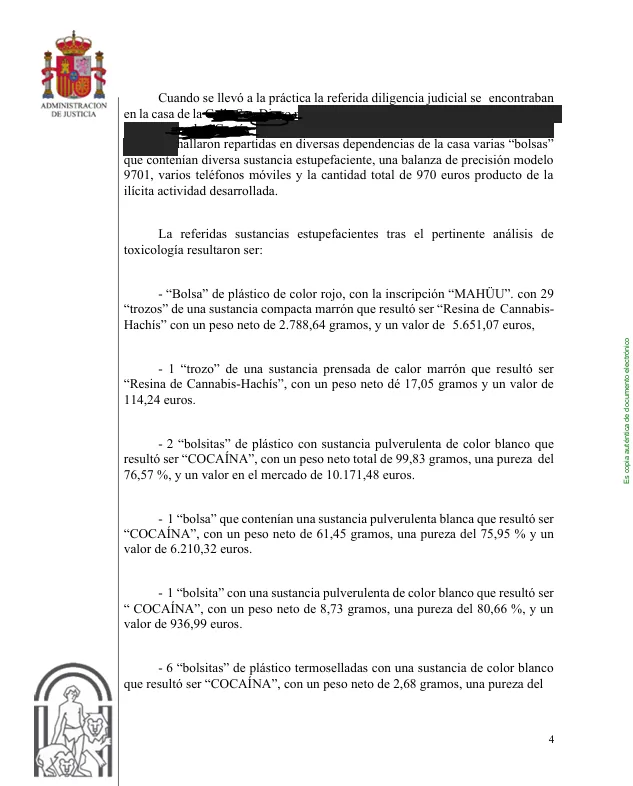 Sentencia de conformidad con absolución de coacusada — delito contra la salud pública — documento del expediente, con datos personales ocultados