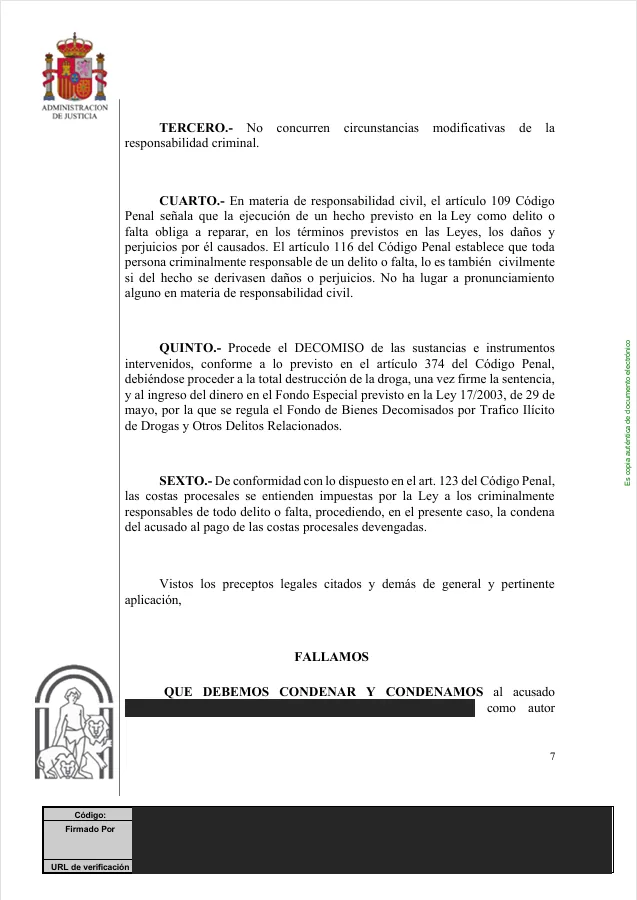 Sentencia de conformidad con absolución de coacusada — delito contra la salud pública — documento del expediente, con datos personales ocultados