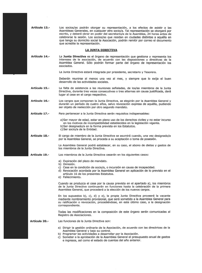 Constitución y redacción de estatutos de asociación cannábica — documento del expediente, con datos personales ocultados