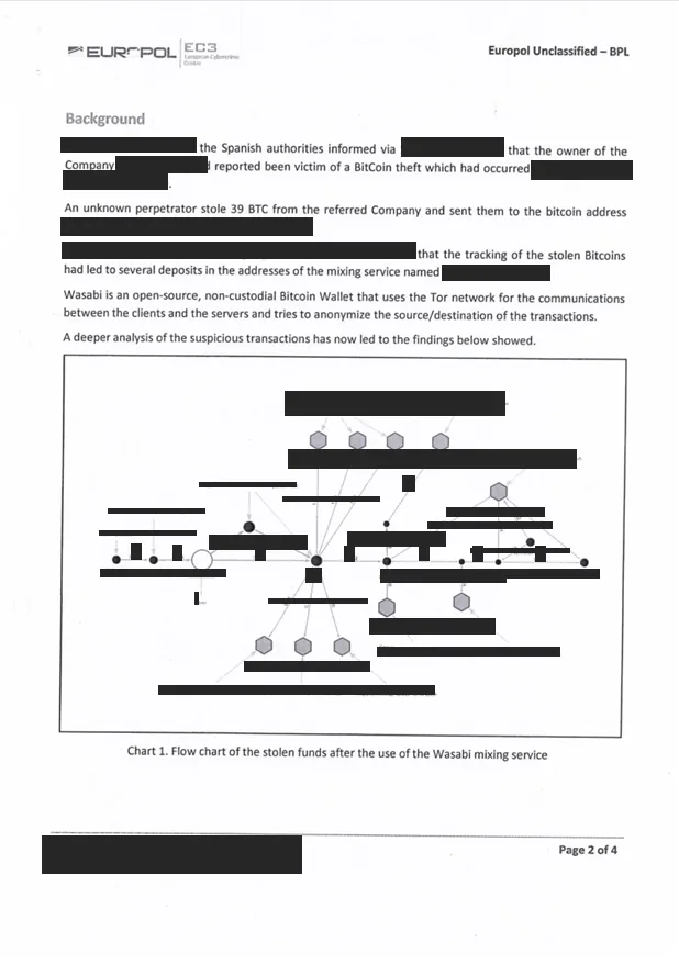 Enquête internationale sur une soustraction de cryptomonnaies avec la coopération d'Europol — document du dossier, avec données personnelles occultées