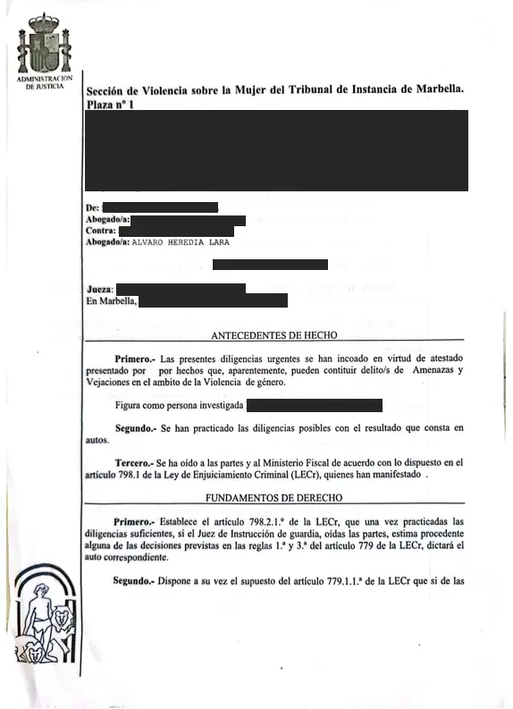 Provisional dismissal for threats and humiliating treatment in the context of gender-based violence — case document, with personal data redacted