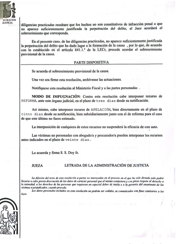 Provisional dismissal for threats and humiliating treatment in the context of gender-based violence — case document, with personal data redacted