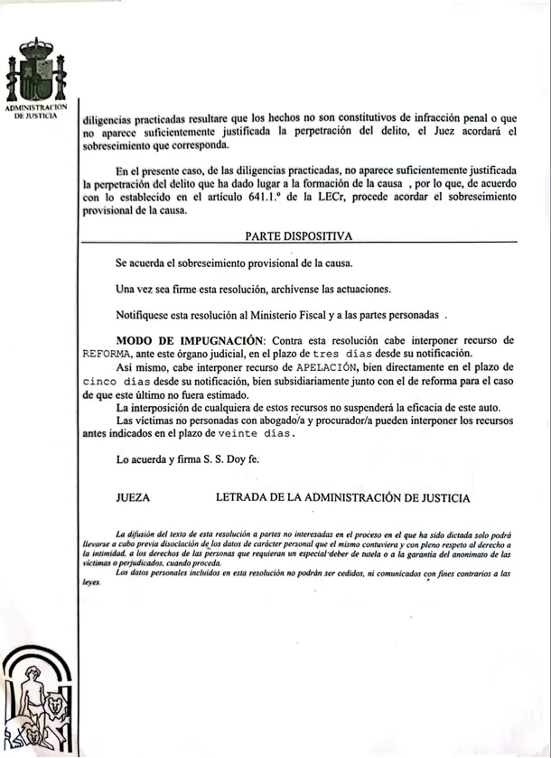 Non-lieu provisoire pour violences domestiques et conjugales — document du dossier, données personnelles occultées